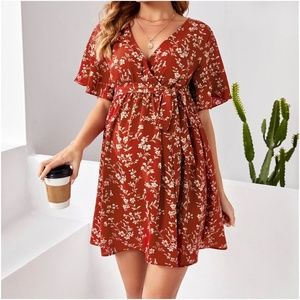 BellanBlue Floral V-Neck Rust Dress